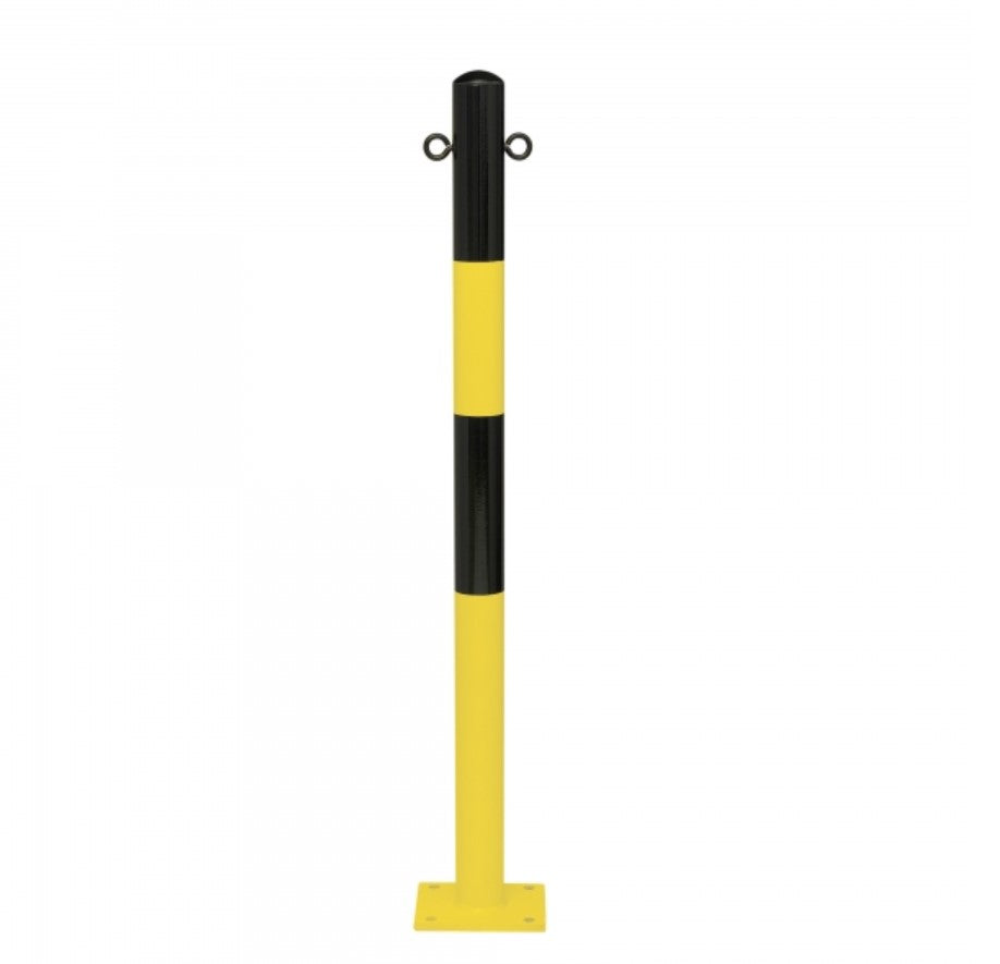 Poteau de délimitation 60mm à cheviller de 1000 mm de hauteur couleur jaune et noir.