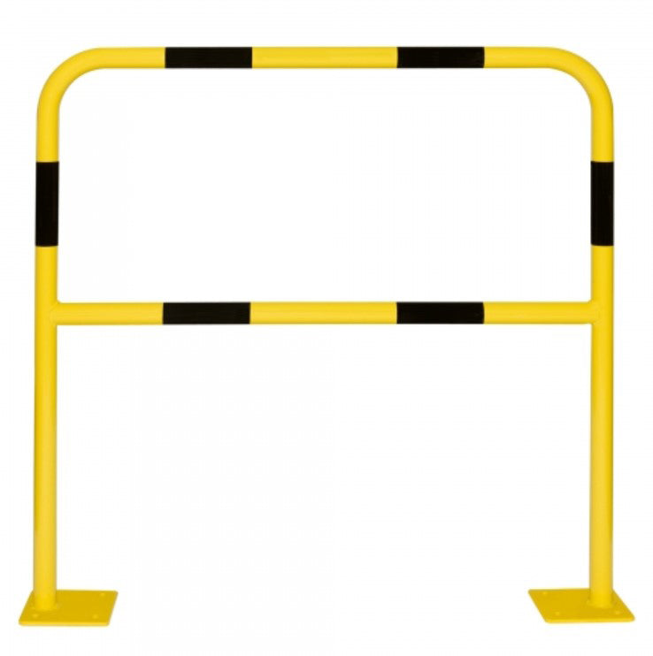 Barrière de sécurité en acier de 40mm à cheviller jaune et noir.