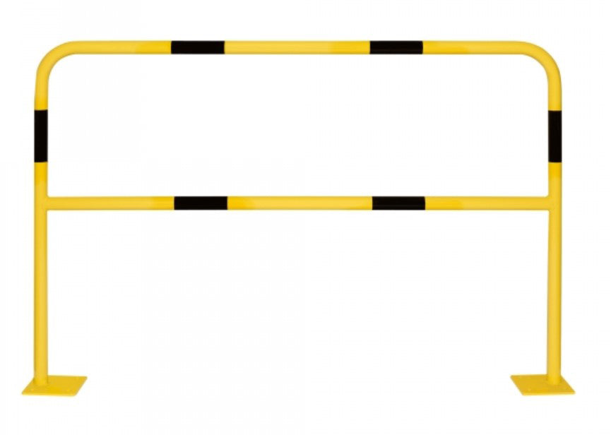 Barrière de sécurité en acier de 40mm à cheviller jaune et noir.