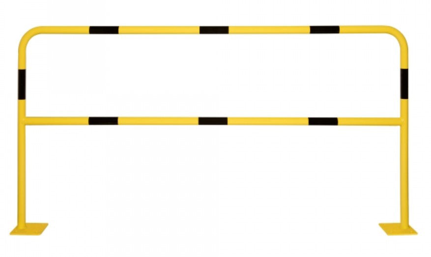 Barrière de sécurité en acier de 40mm à cheviller jaune et noir.