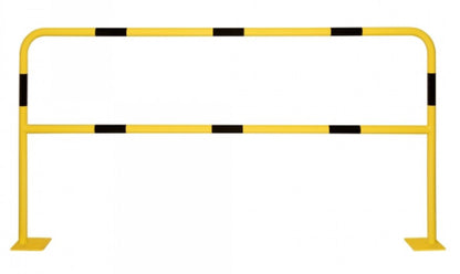 Barrière de sécurité en acier de 40mm à cheviller jaune et noir.