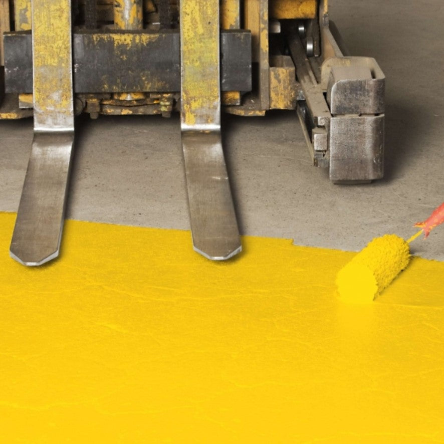 Peinture de sols antidérapante de couleur jaune.
