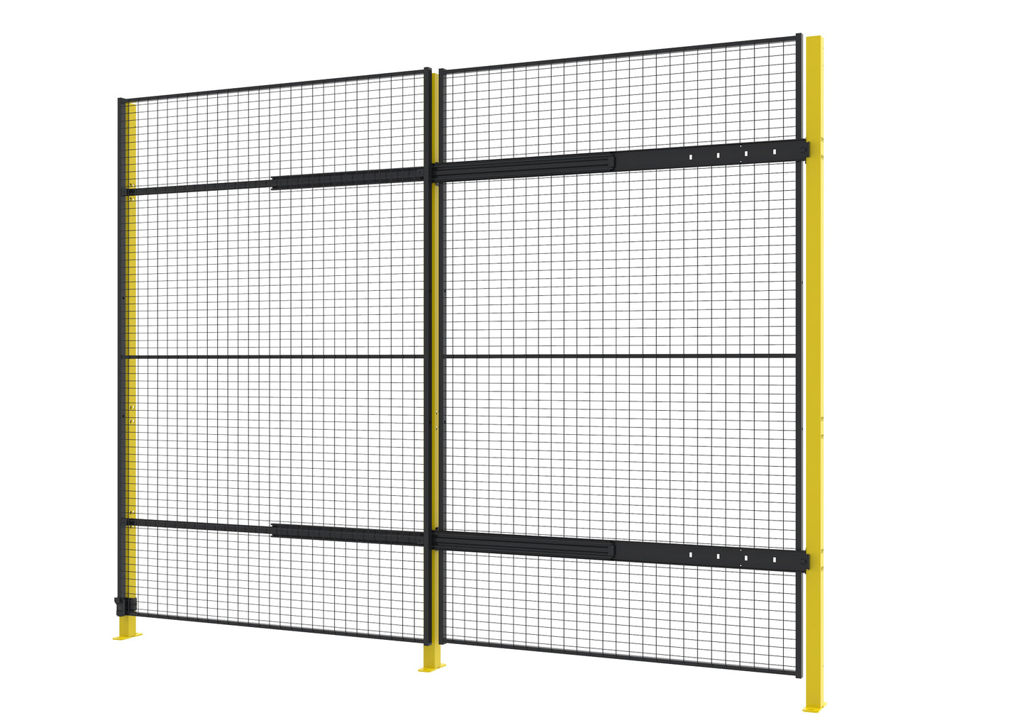 Une porte coulissante sans rail de 2800mm de long jaune et noir.