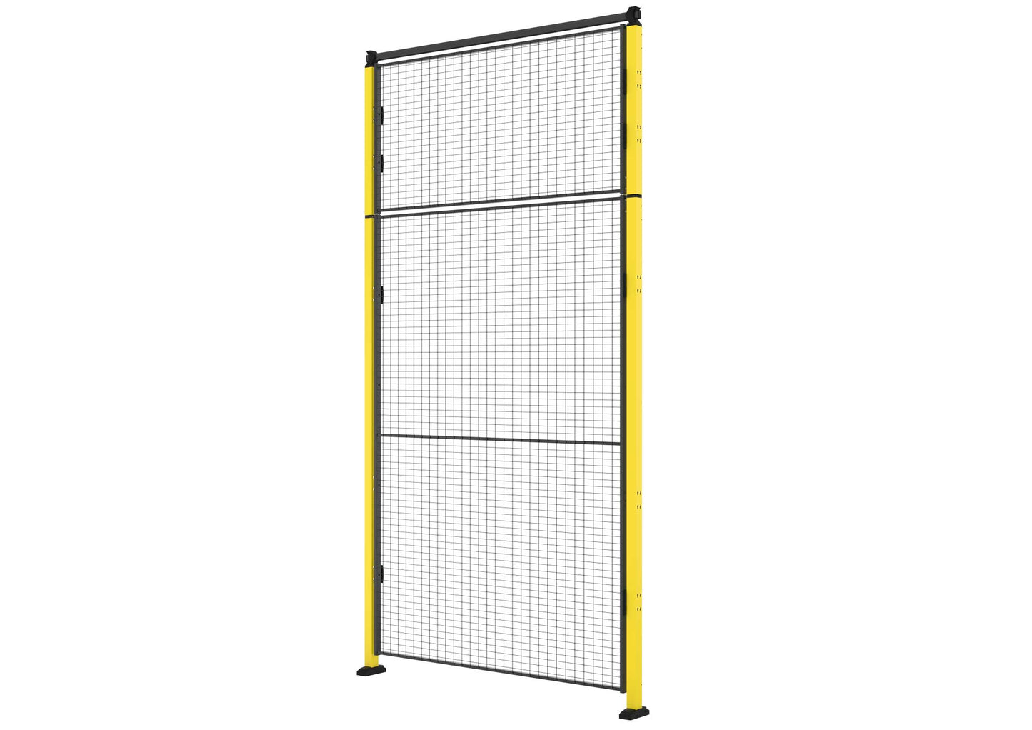 Une porte simple battante avec traverse jaune et noir.