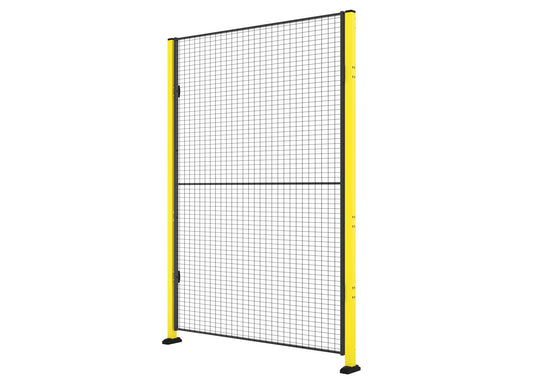 Une porte simple battante sans traverse jaune et noir.