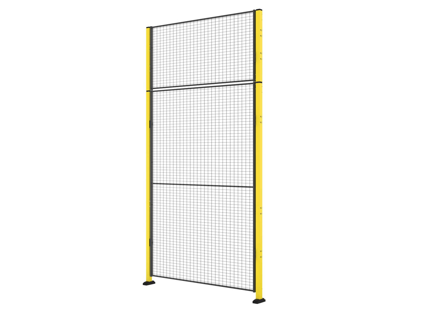 Une porte grillagée simple battante sans traverse jaune et noir.