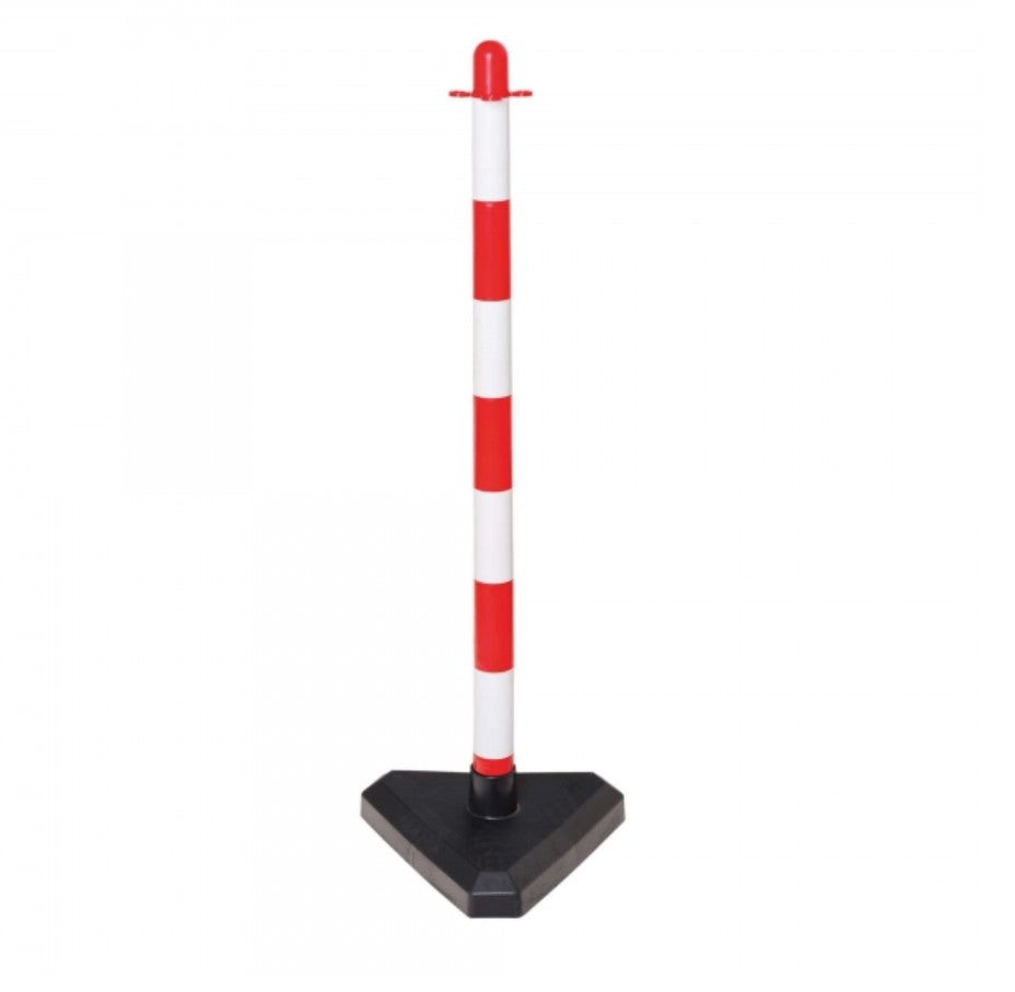 Potelet à chaîne de 870 mm de hauteur et diamètre de 40 mm rouge et blanc.