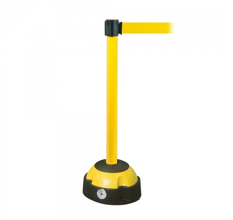 Potelet à sangle en aluminium de 985 mm de hauteur et 60 mm de diamètre jaune.
