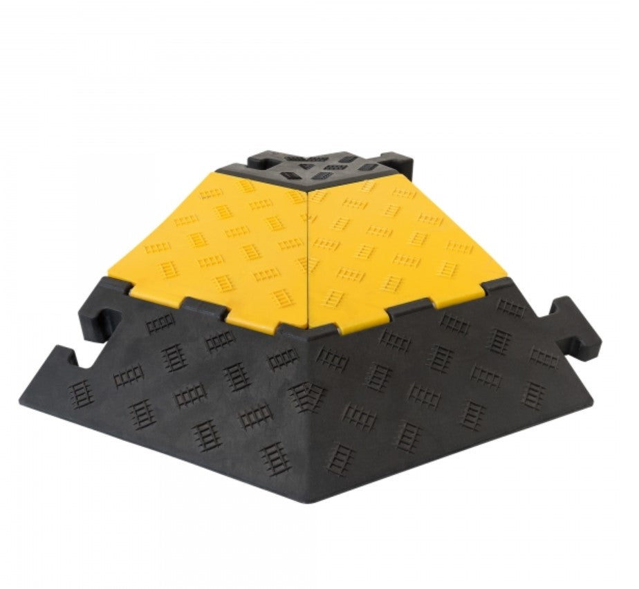 Angle-droit pour protège-câbles jaune et noir en pvc ultra-résistant.